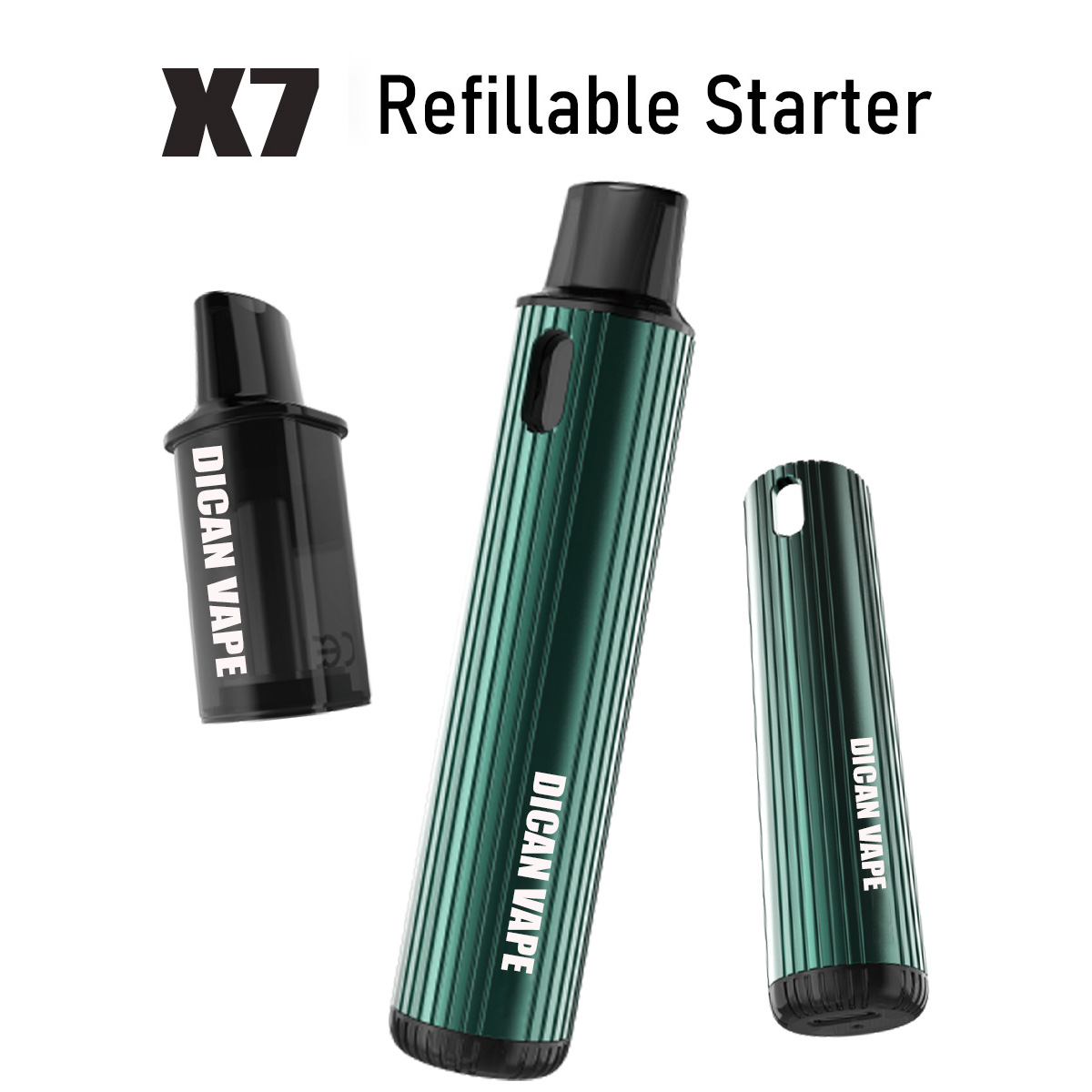 X7 premium uudelleen täytettävä pod -kertakäyttöinen vape -aloittelija
